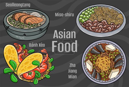 Illustrations alimentaires asiatiques populaires : dessinées à la main et vectorielles.