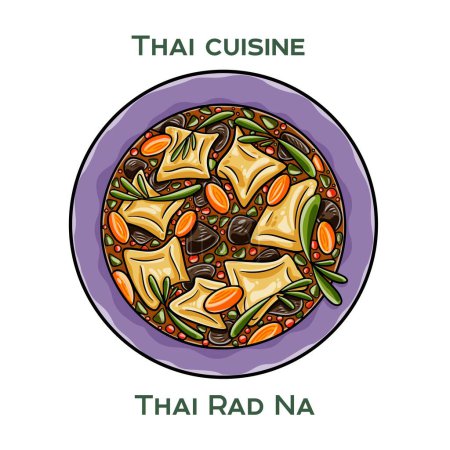 Traditionelle thailändische Küche. Thai Rad Na auf weißem Hintergrund. Isolierte Vektorillustration.