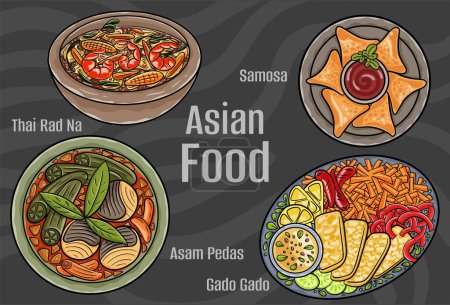 Ilustración de Popular comida asiática ilustraciones: dibujado a mano & Vector. - Imagen libre de derechos