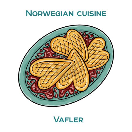 Traditionelle norwegische Küche. Vafler auf weißem Hintergrund. Isolierte Vektorillustration.