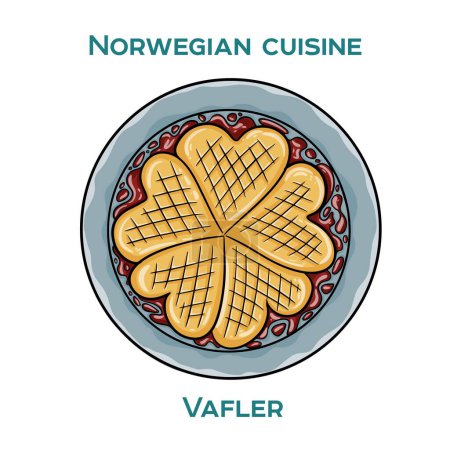 Traditional Norwegian food. Vafler on white background. Isolated vector illustration.