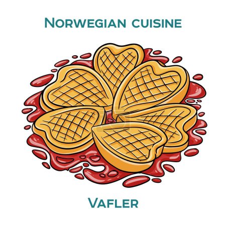 Traditionelle norwegische Küche. Vafler auf weißem Hintergrund. Isolierte Vektorillustration.