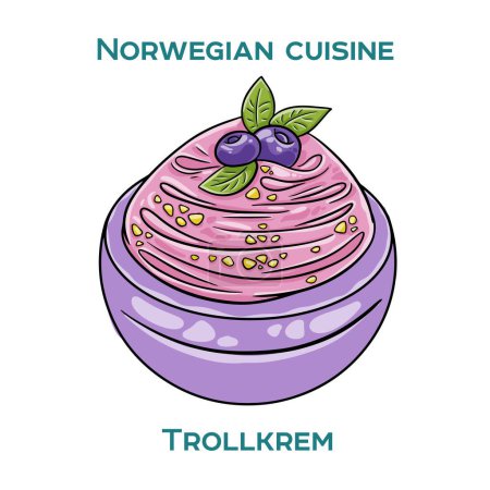 Vektorillustration einer traditionellen norwegischen Süßspeise namens "Trollkrem" isoliert auf weißem Hintergrund.