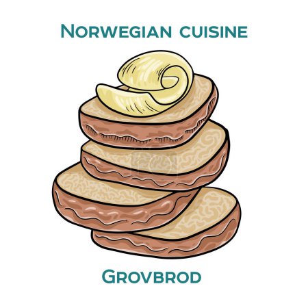 Illustration for Traditional Norwegian food is heavily influenced by its proximity to the sea, with an emphasis on seafood, cured meats, and hearty stews. - Royalty Free Image