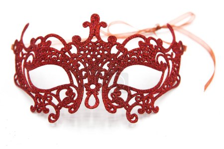 Photo for Shiny red masquerade mask isolated on white background. - Royalty Free Image