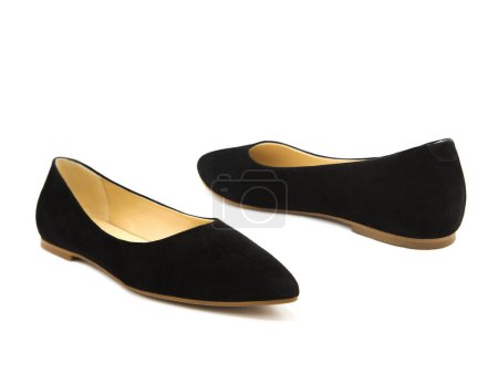 Pair of fashionable suede leather shoes isolated on a white background. Pump shoes.