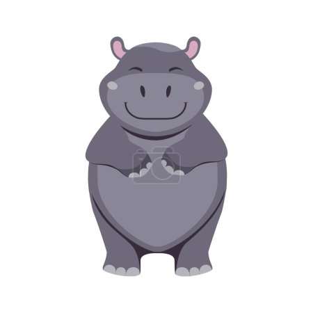 Illustration for Hippo. Drawing of a cartoon large land animal. Vector flat drawing of hippo on white background. Used for collage in web design, print on fabric, stickers. - Royalty Free Image