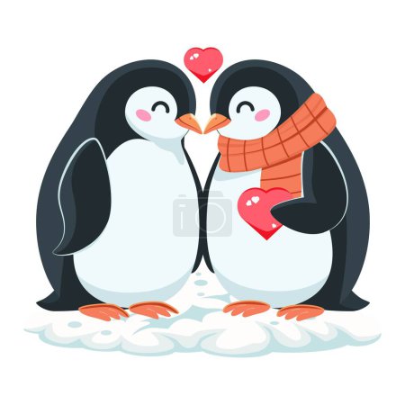 Illustration for A couple of penguins in love. Concept for holidays, congratulations and anniversaries. Used for web design and printing. - Royalty Free Image