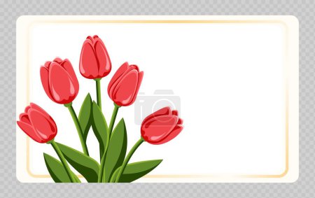 Hoja de felicitaciones con tulipanes. Utilizado para saludos de primavera. Vector. Diseño web.