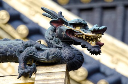 Photo for Nikko, November 17, 2017: Carving of a dragon at the Karamon Gate. Tosho-gu Shrine. Tochigi Prefecture. Japan. - Royalty Free Image
