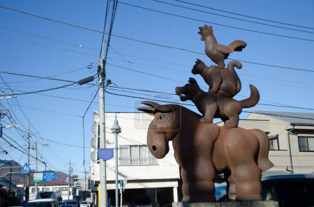 Photo for Fujikawaguchiko, November 23, 2017: Sculpture formed by different animals on top of each other. Yamanashi Prefecture. Honshu. Japan. - Royalty Free Image