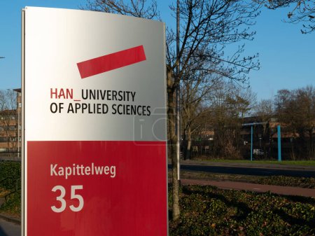 Photo for Nijmegen, Netherlands - January 29, 2023:  Sign of the logo of the HAN the University of Applied Sciences in the cities Nijmegen and Arnhem - Royalty Free Image