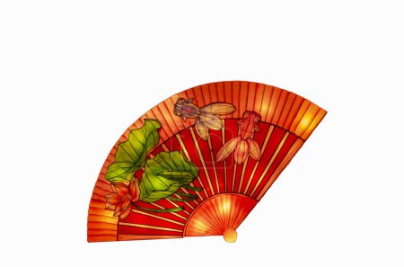 Téléchargez les photos : Fantaisie lanternes chinoises festival culture chinoise forme fantaisiste ventilateur pour dames isolées sur fond blanc orientation paysage. - en image libre de droit