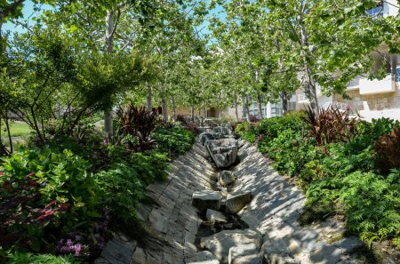 Los Angeles California America May 18, 2023 The Getty Museum is the largest art museum in California Path to Peace Stone Stream Bed.