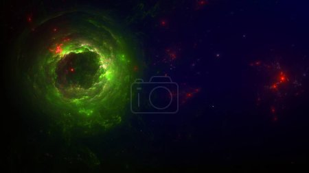 Foto de Una ilustración abstracta de un objeto parecido a un agujero negro que brilla verde en el espacio.8k - Imagen libre de derechos