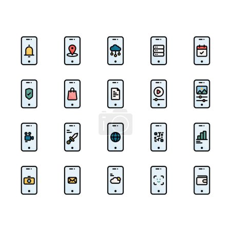 Illustration for Smartphone technology icon set. Smartphone technology filled outline icons. Vector illustration - Royalty Free Image