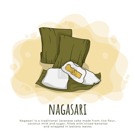 Téléchargez les illustrations : Gâteau Nagasari dans la conception de dessin animé qui peut être trouvé en Indonésie - en licence libre de droit