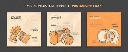Téléchargez les illustrations : Modèle de message de médias sociaux avec appareil photo en dessin à la main pour la photographie - en licence libre de droit