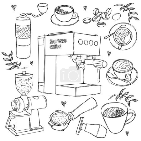 Illustration for Hand drawn of coffee maker tools design for international coffee day template - Royalty Free Image