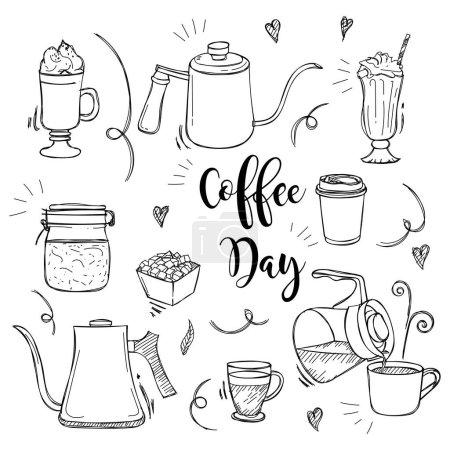 Illustration for International coffee day design with coffee maker tools design - Royalty Free Image