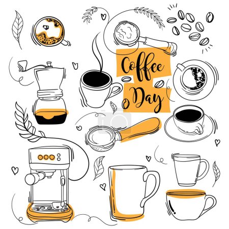 Illustration for International coffee day with coffee in vintage wallpaper - Royalty Free Image