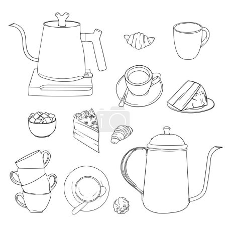 Illustration for Set of coffee shop clip art in hand drawn design - Royalty Free Image