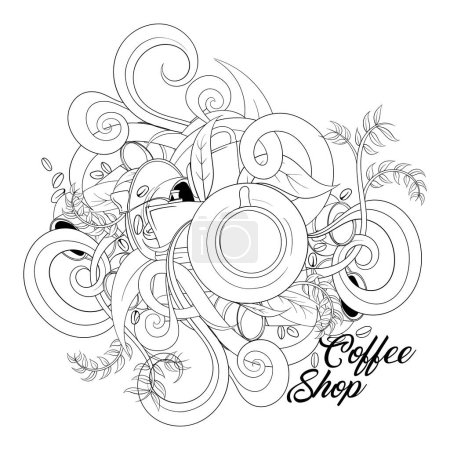 Illustration for Coffee in doodle art with simple ornament design - Royalty Free Image