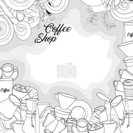Illustration for Coffee shop background template in doodle art design and good template for coffee day - Royalty Free Image
