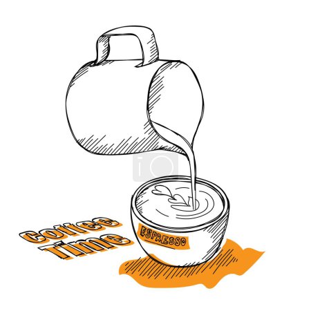 Illustration for Vector illustration of coffee being poured with milk to make espresso - Royalty Free Image