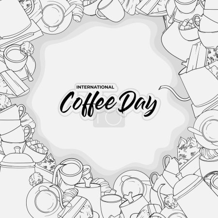 Illustration for Coffee background in hand drawn design with text in the middle - Royalty Free Image
