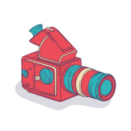 Téléchargez les illustrations : Design de caméscope vintage avec une lentille optique en dessin à la main - en licence libre de droit