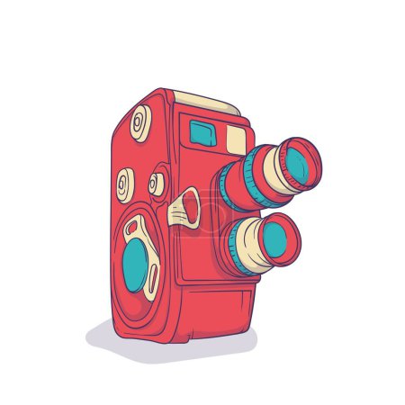 Téléchargez les illustrations : Caméscope vintage avec deux lentilles en dessin à la main - en licence libre de droit