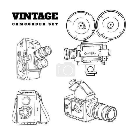 Téléchargez les illustrations : Ensemble d'enregistreur de caméra vintage au design dessiné à la main - en licence libre de droit