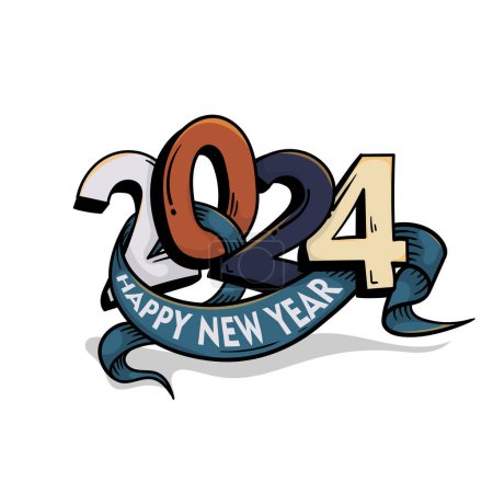 Typography design of 2024 and happy new year in banner design