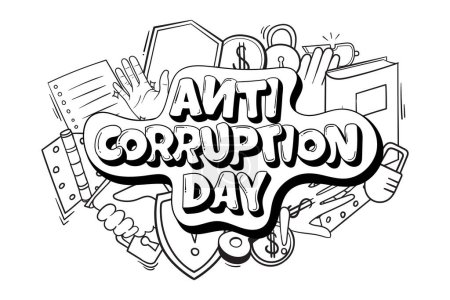 Téléchargez les illustrations : Typographie de la lutte contre la corruption conception de jour avec icônes doodle art - en licence libre de droit