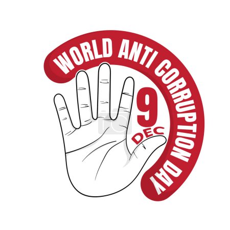 Téléchargez les illustrations : Arrêt de la main blanche dans la conception d'art en ligne avec le texte de la journée mondiale anti-corruption - en licence libre de droit