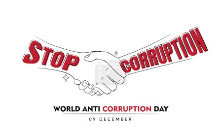 Téléchargez les illustrations : Art linéaire de la conception de poignée de main avec texte d'arrêt de la corruption pour la journée mondiale de lutte contre la corruption - en licence libre de droit