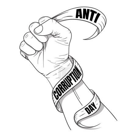 Téléchargez les illustrations : Main tenant un ruban qui dit journée anti-corruption pour la journée anti-corruption - en licence libre de droit