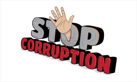 Téléchargez les illustrations : Arrêtez le modèle de typographie de corruption avec la main sortant de la lettre o - en licence libre de droit