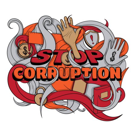 Téléchargez les illustrations : Art floral doodle avec typographie du design stop corruption - en licence libre de droit