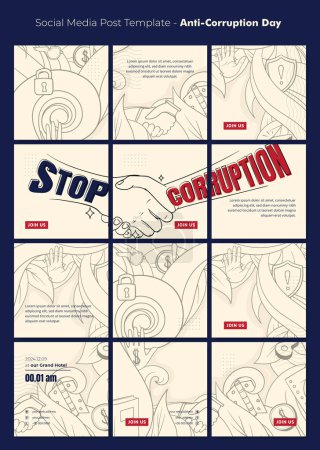 Téléchargez les illustrations : Modèle de message de médias sociaux avec la conception de poignée de main pour la journée mondiale anti-corruption - en licence libre de droit