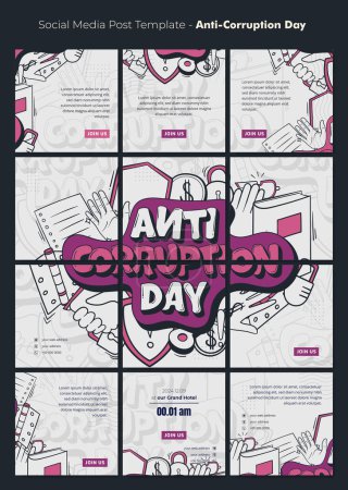 Téléchargez les illustrations : Modèle de message de médias sociaux avec l'art doodle et la typographie de la journée anti-corruption - en licence libre de droit