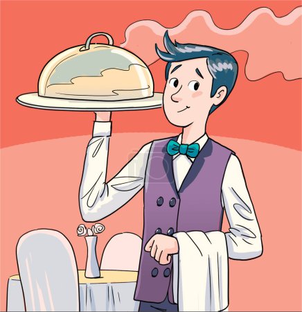 camarero llevando comida en una bandeja