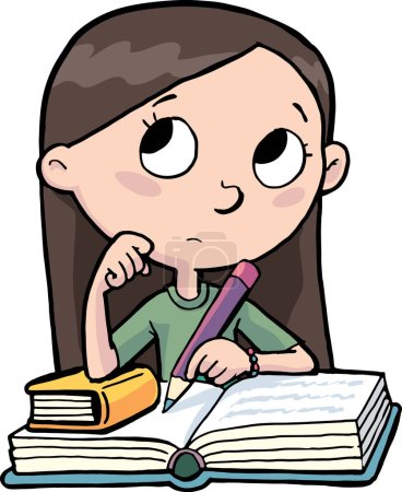 Illustration for Girl learns and thinks from books - Royalty Free Image
