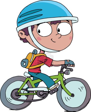boy with a helmet rides a bicycle