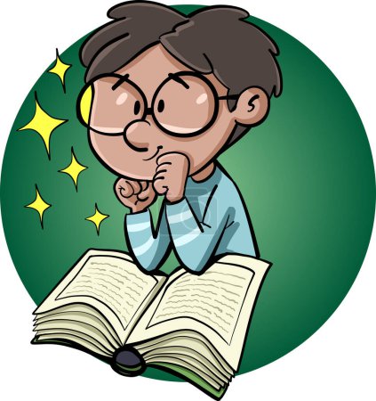 Illustration for Boy from with a book imagines while reading - Royalty Free Image