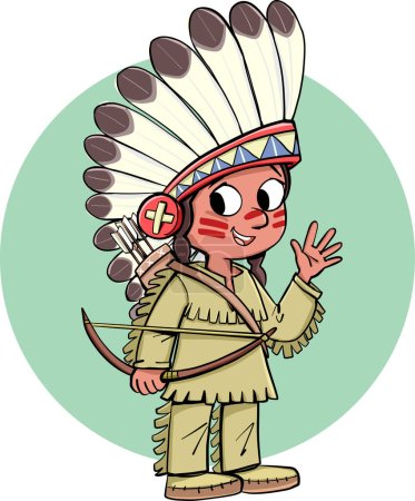 Ilustración de Jefe indio con arco y pluma en la cabeza - Imagen libre de derechos
