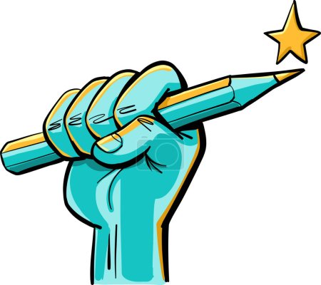 fist firmly holding a pen with a star on top