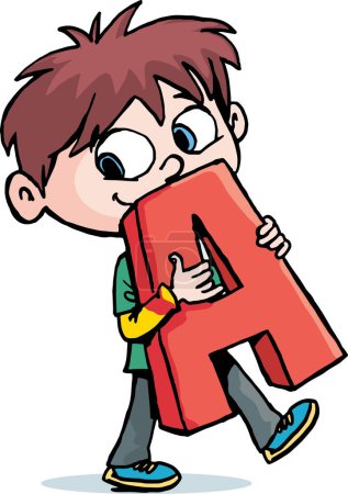 boy carries the capital letter A in front of him