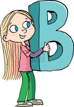 fille tient la lettre majuscule B